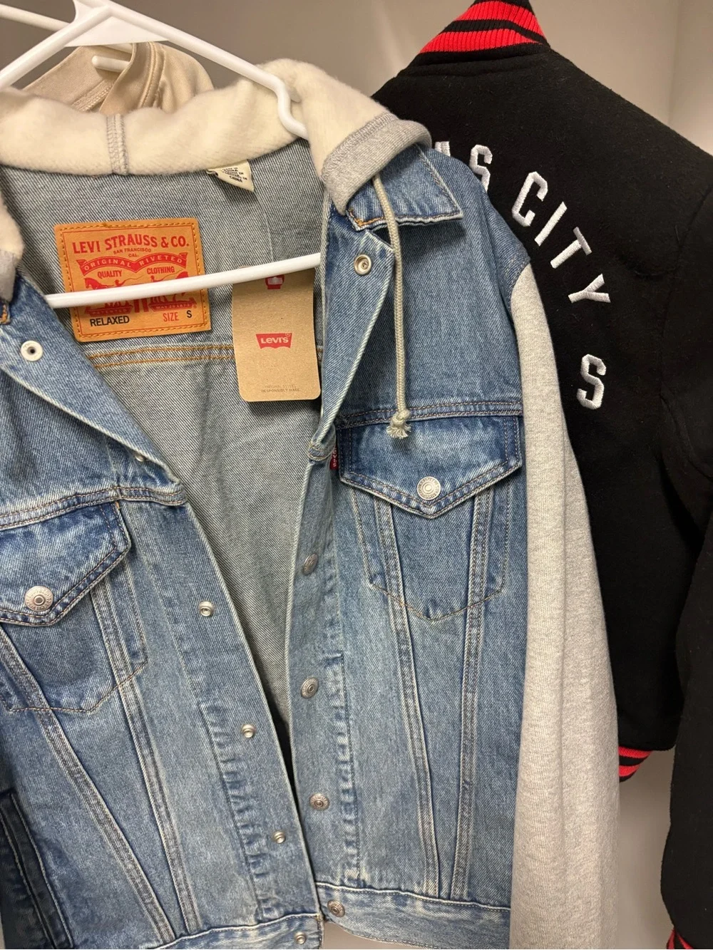 True Religion Light Blue Denim & Gray Hoodie Jacket